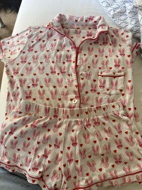 Roller Rabbit Pink Bunny Heart Polo Pajama Set